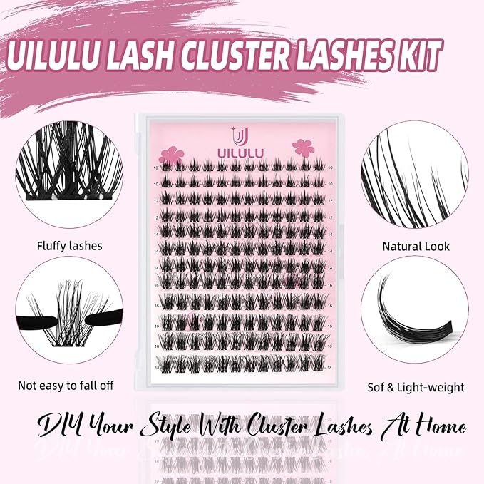 Lash Clusters D Curl Invisible Band Clusters Lashes 0.07D 10-18 MIX 144 Eyelashes Individual Lashes DIY Lash Extensions at Home False Lashes Wide Band Wispy Eye Lash Clusters U06 Lash