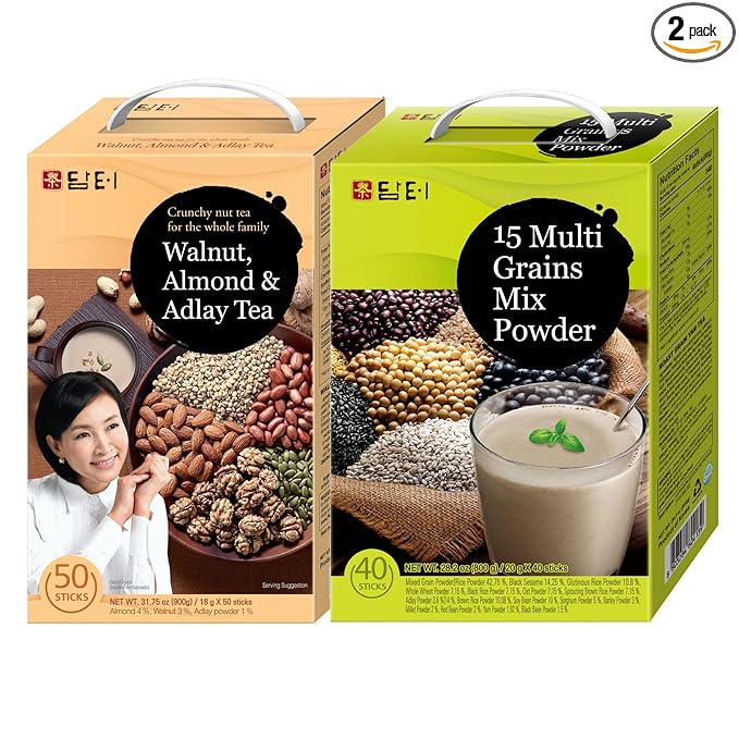 DAMTUH 15 Grains Mixed Powder and Walnut Almond Adlay Mixed Powder Misugaru Meal Replacement Shake Bundle Pack 50 Count + 40 Count (Pack of 2)