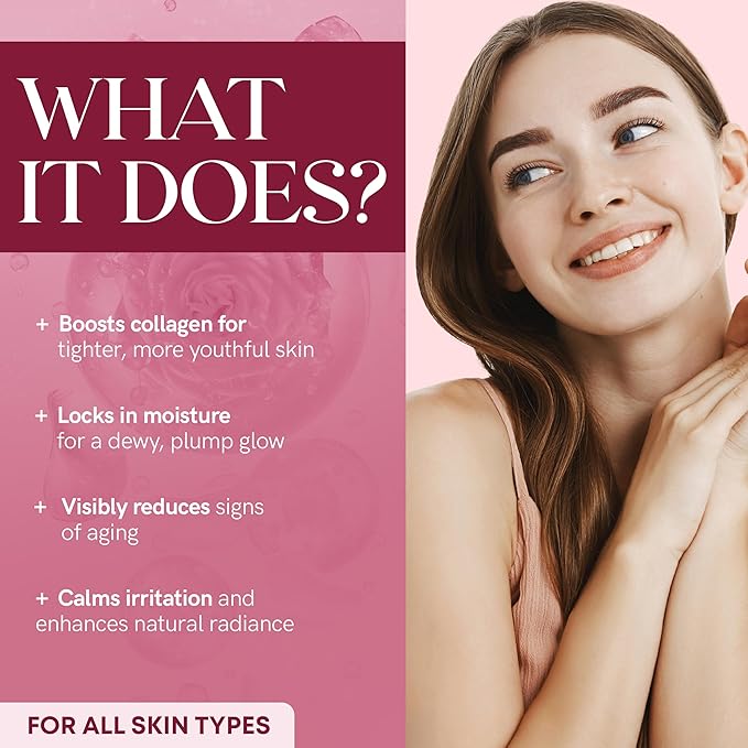 Collagen Face Serum with Rose – Firms Skin, Boosts Hydration, Soothes Dryness – Dermatologist Tested, Anti-Aging, Korean Skin Care – Clean Vegan Formula for Sensitive Skin – 2 Fl Oz