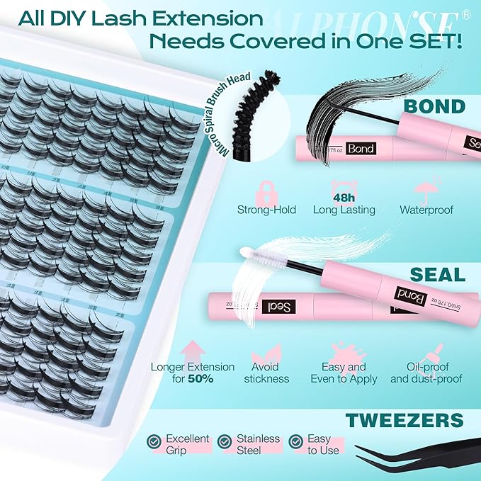 Fairy Lash Clusters Kit Manga Eyelash Clusters Wispy DIY Lash Extension Kit Anime Cluster Lashes 10-16mm Cluster Eyelash Extensions C-Curly Individual Lashes Kit with Bond & Seal, Tweezers by ALPHONSE