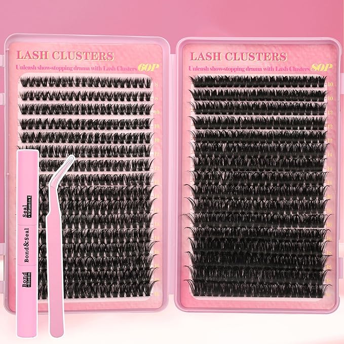 Gmagictobo Lash Extension Kit Lash Clusters Kit 640Pcs Volume Eyelash Clusters C Curl Lashes Clusters DIY Cluster Eyelash Extensions With Lash Bond and Seal Lash Tweezers