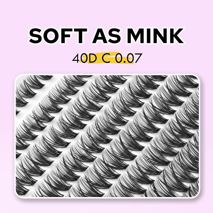 Individual Lashes, Lash Clusters, 280 Pcs 40D Individual Lash Extensions, Natural Soft Lightweight Reusable, Thickness 0.07mm C Curl False Eyelashes 8/9/10/11/12/13/14/15/16mm (40D 8-16mm)