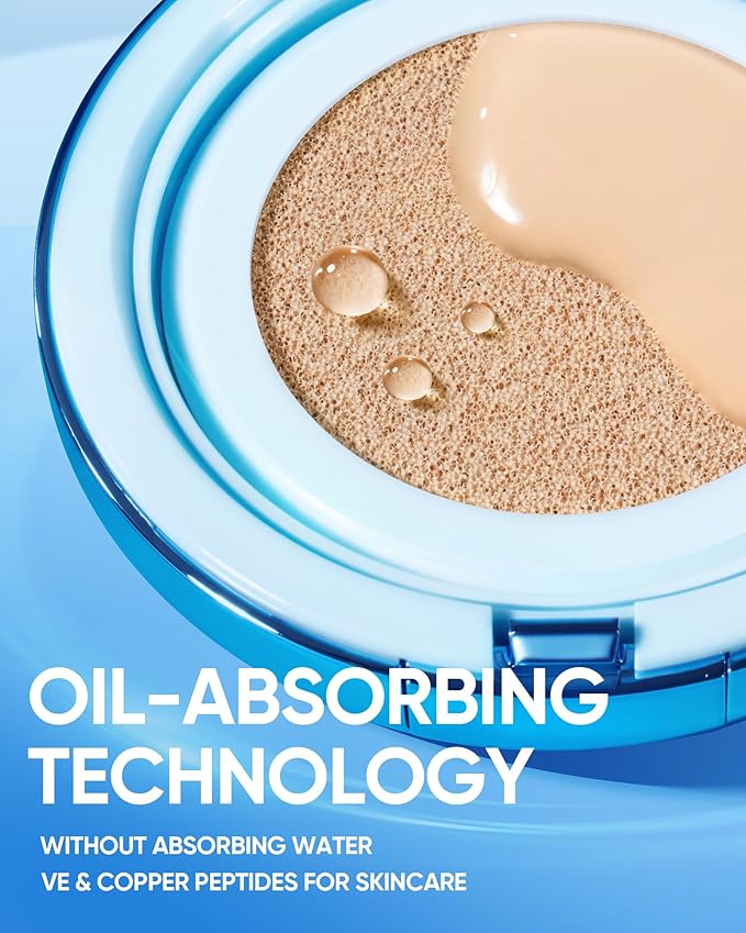 Velvet Matte Cushion Foundation Blue Ultra Cover Powder Foundation, 12h Oil-Control, Lightweight, Long-Lasting, Waterproof Korean Cushion Makeup(#01W Warm Vanilla)