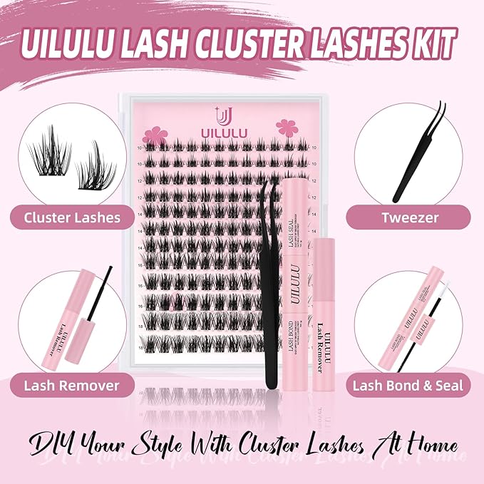 Lash Clusters kit 10-18mm DIY Lash Extension Kit 144 D Curl Lash Clusters 0.07D Wispy Individual Lashes Clusters False Eyelashes Eye Lash Extension Lash Kits Extensions Kit U06 Kit