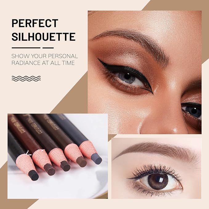 Ownest 6 Pcs Pull Cord Peel-off Eyebrow Pencil Tattoo Makeup and Microblading Supplies Set for Marking, Filling and Outlining, Waterproof and Durable Permanent Eyebrow Liner-Light Brown