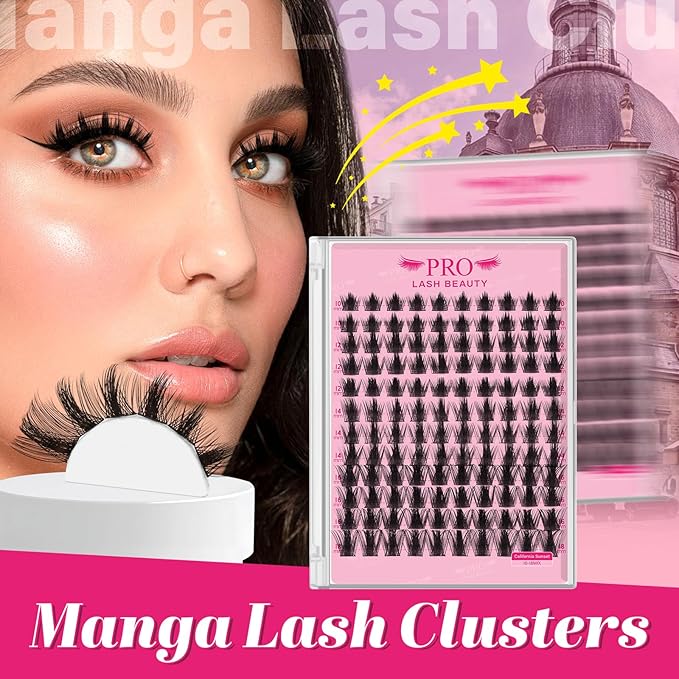 PRO LASHBEAUTY Manga Lash Clusters, California Sunset Lash Clusters Eyelash Clusters 10-18 Mixed Cluster Eyelash Extensions Reusable & Comfortable (Sunset, 10-18mix)