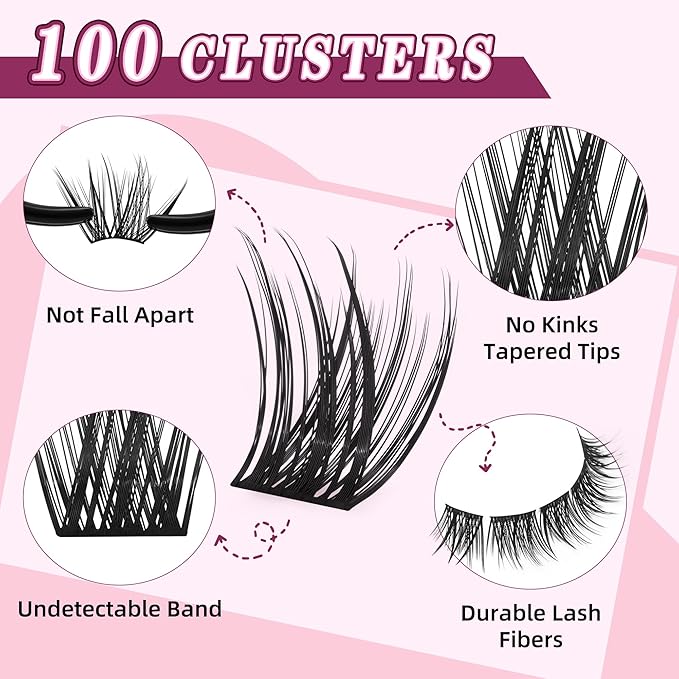 Lash Clusters Kit 10-18mm D Curl Clusters Eyelash Extensions Kit False Eyelash Clusters DIY Eyelash Extensions Individual Cluster Lashes (U017 Lashes Only)