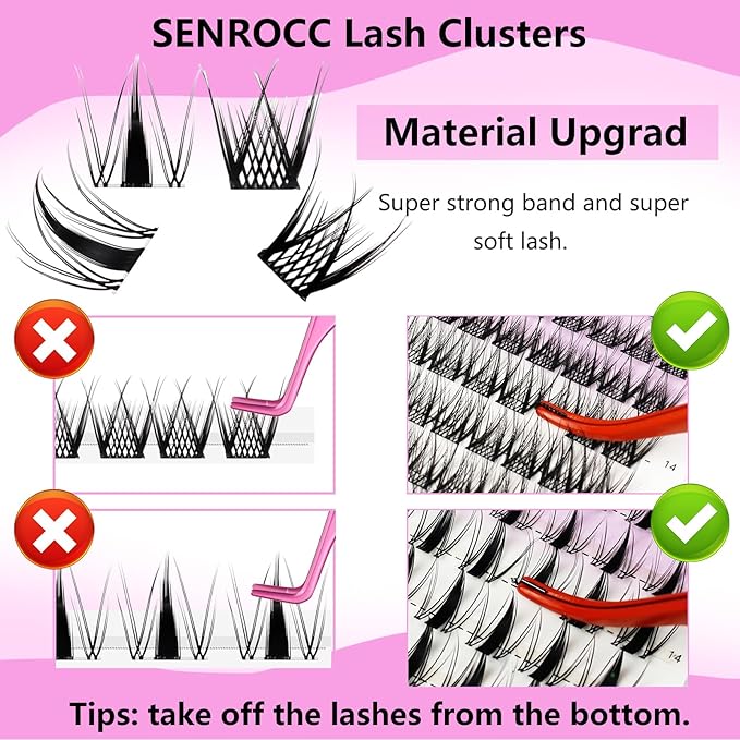 Lash Clusters Wispy Individual Lashes DIY Eyelash Extension 8-14mm Cluster Lashes D Curl Natural Look Mixed Tray Individual Lash Extensions (QF/D04-0.07D-8-14)