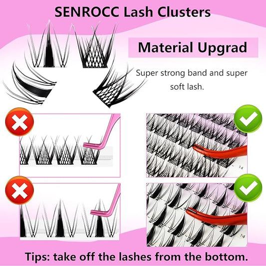 Lash Clusters Wispy Individual Lashes DIY Eyelash Extension 8-14mm Cluster Lashes D Curl Natural Look Mixed Tray Individual Lash Extensions (QF/D04-0.07D-8-14)