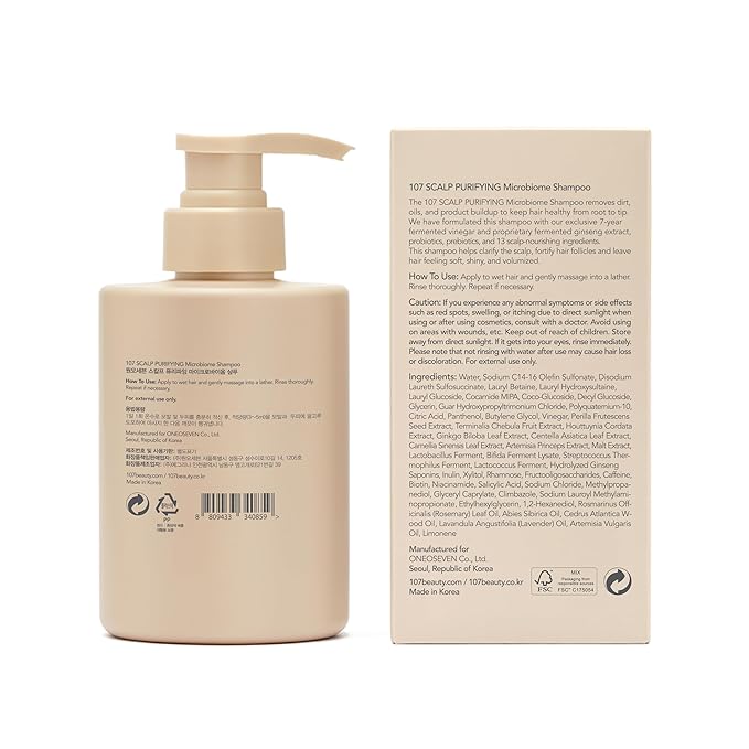 107 Clarifying Shampoo - Purifying Shampoo for Build Up, Dirt, Oil, Itchy, Dry Scalp – Fermented Vinegar & Ginseng for Refreshed & Revitalized Scalp - Paraben, Phthalate and Sulfate Free (12.84oz)