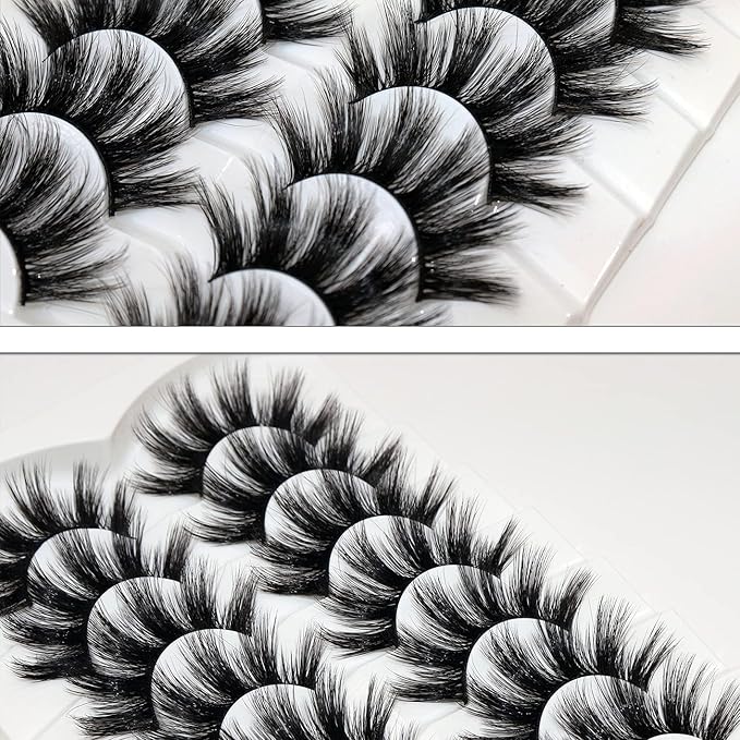 Veleasha False Eyelashes Long Faux Mink Lashes Fluffy Handmade Fake Eyelashes Natural Look 7 Pairs Pack Luxury Cat Eye Lashes (800)