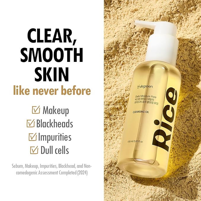 VEGREEN Rice Daily Moisture Pore Cleanser – Korean Skincare with 7-Plant Oil Complex | Gentle Makeup Remover for Oily Skin (5.07 fl oz)