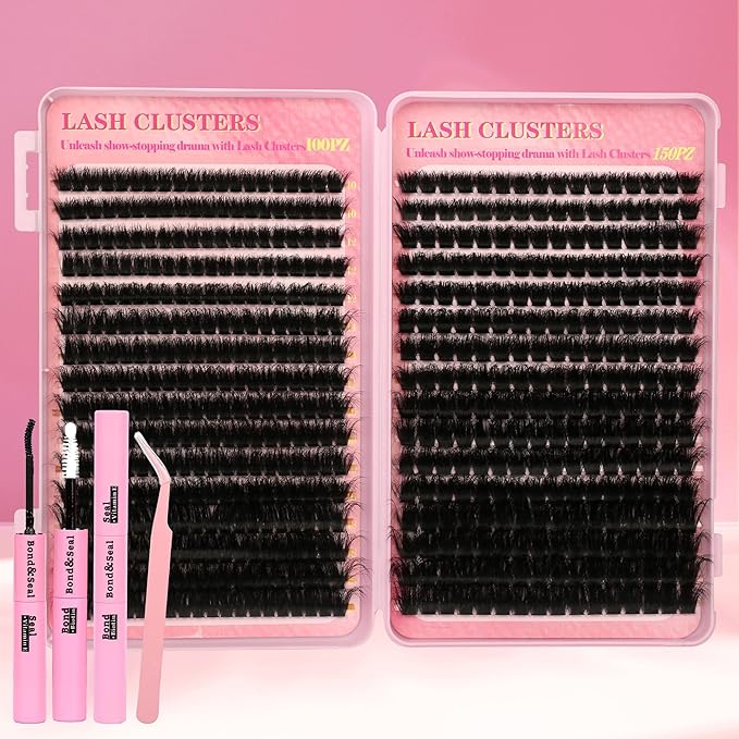 Gmagictobo Lash Clusters Kit 560Pcs Cluster Eyelash Extensions Volume 100D 150D Eyelash Clusters D Curl Lashes Clusters DIY Individual Lash Clusters Eyelash Glue Lash Tweezers