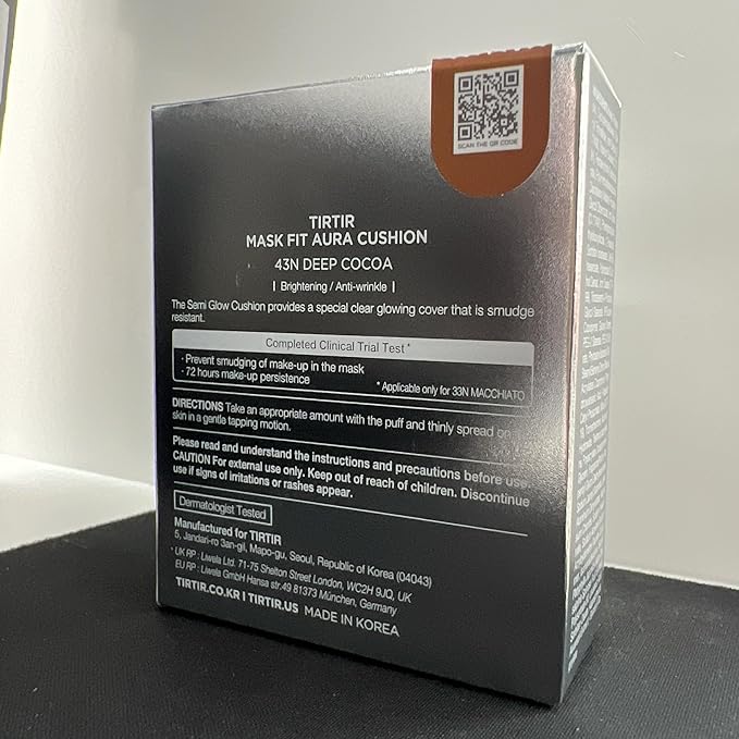 TIRTIR Mask Fit Aura Silver Cushion Foundation | Semi-glow Finish, Natural Coverage, Moisturizing, Lightweight, Korean cushion foundation (#43N Deep Cocoa, Full Size, 0.63 Fl Oz)