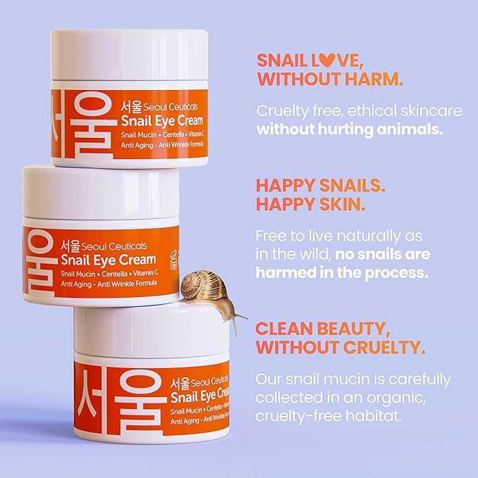 SeoulCeuticals Korean Snail Mucin Eye Cream - 97.5% Snail Filtrate K Beauty Anti Aging Under Eye Anti Wrinkle Eye Treatment Cream 0.5oz