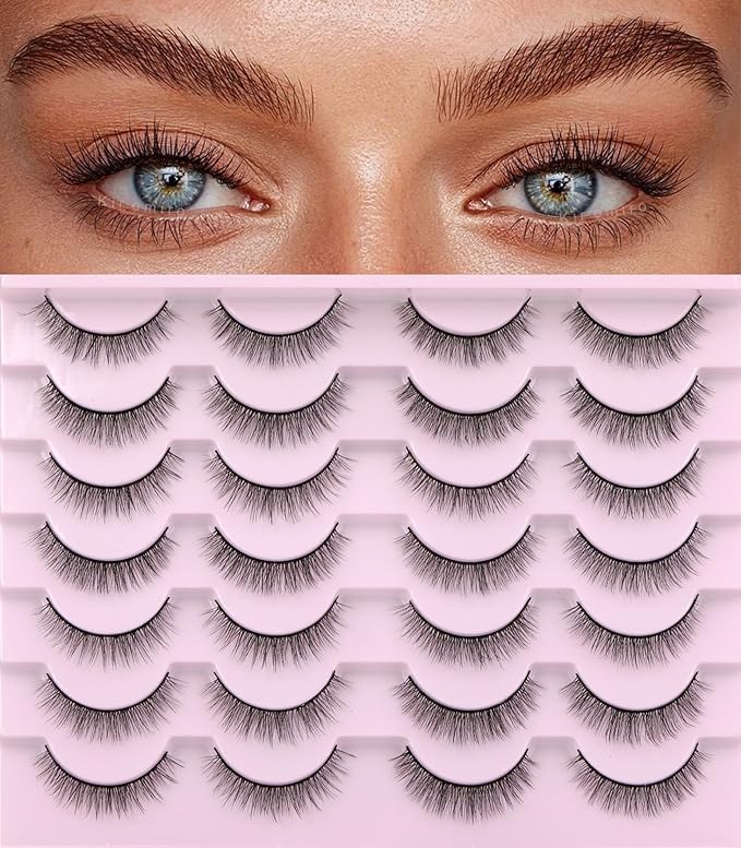 Kiromiro Natural Lashes Wispy Fake Eyelashes Nautal Look 10mm 3D Mink Lashes Extension Soft Strip Eyelashes Pack