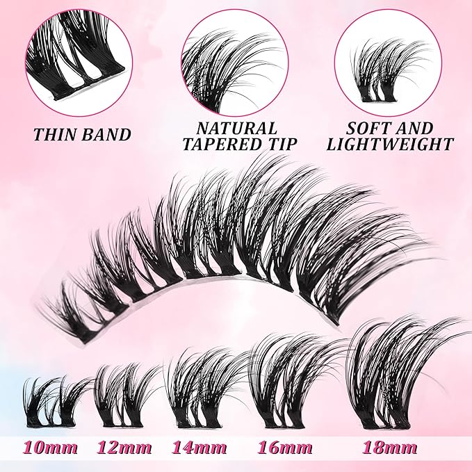 Gmagictobo Cluster Eyelash Extensions Wispy Lash Clusters Kit Volume Lash Extension Kit 168Pcs 8-16mm Individual Lashes Fairy Natural Lash Clusters Manga Lash Cluster Glue Lash Tweezers