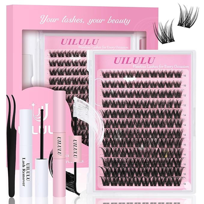 Wispy Lash Clusters Kit 10-18mm Mix D Curl Eye Lashes Wispy Lash Cluster False Eyelash Clusters DIY Lash Extension Kit with Lash Bond & Seal, Lash Glue Remover, Lash Tweezers(U13 Lash Kit)