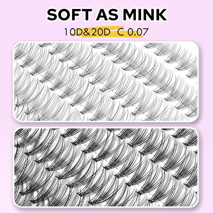 Individual Lashes, Lash Clusters, 280 Pcs 10D/20D Mixed Individual Lash Extensions, Natural Soft Lightweight Reusable DIY Eyelash Extensions, Thickness 0.07mm C Curl False Eyelashes