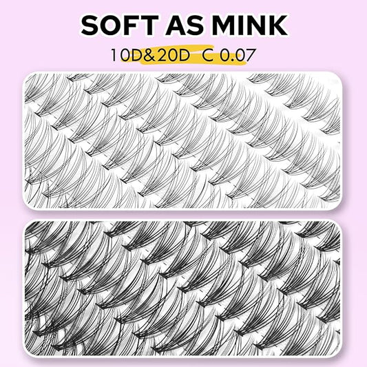 Individual Lashes, Lash Clusters, 280 Pcs 10D/20D Mixed Individual Lash Extensions, Natural Soft Lightweight Reusable DIY Eyelash Extensions, Thickness 0.07mm C Curl False Eyelashes