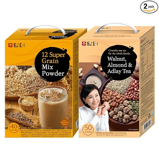 DAMTUH Walnut Almond Adlay Mixed Powder and Super 12 Grains Mixed Powder Misugaru Meal Replacement Shake Bundle Pack 50 Count + 40 Count (Pack of 2)