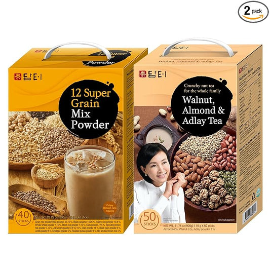 DAMTUH Walnut Almond Adlay Mixed Powder and Super 12 Grains Mixed Powder Misugaru Meal Replacement Shake Bundle Pack 50 Count + 40 Count (Pack of 2)