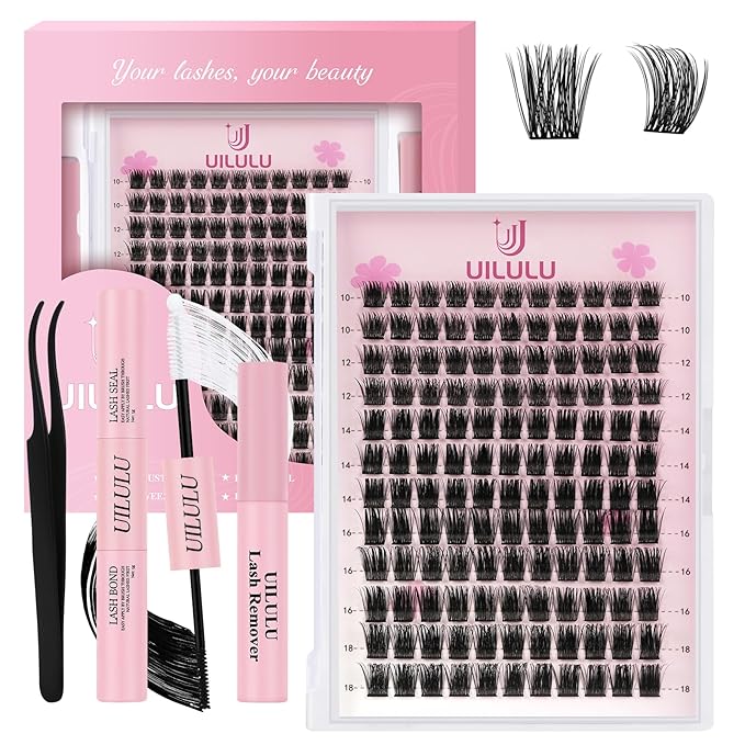 Lash Clusters kit 10-18mm DIY Lash Extension Kit 132 D Curl Lash Clusters 0.07D Fluffy Individual Lashes Clusters False Eyelashes Natural Wispy Eye Lash Kits Extensions Kit U08 Kit