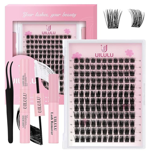 Lash Clusters kit 10-18mm DIY Lash Extension Kit 132 D Curl Lash Clusters 0.07D Fluffy Individual Lashes Clusters False Eyelashes Natural Wispy Eye Lash Kits Extensions Kit U08 Kit