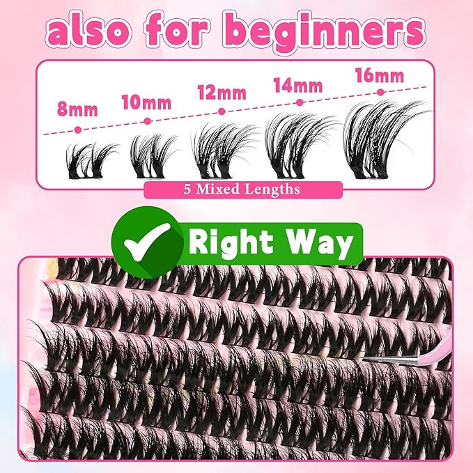 Gmagictobo Cluster Eyelash Extensions Wispy Lash Clusters Kit Volume Lash Extension Kit 168Pcs 8-16mm Individual Lashes Fairy Natural Lash Clusters Manga Lash Cluster Glue Lash Tweezers
