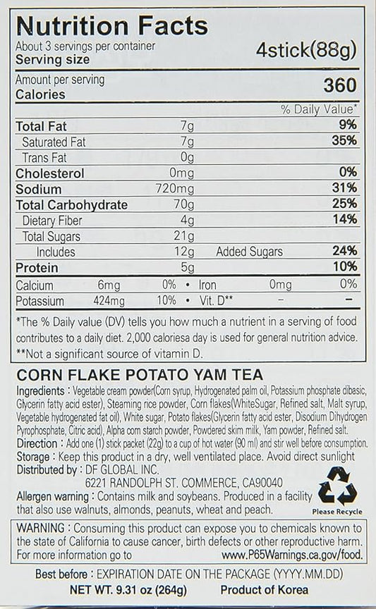 Damtuh Misugaru – Korean Meal Replacement Breakfast Cereal Powder with Corn Flakes, Potato Flakes & Yam Tea, Instant Mixed Grain Powder Drink, 22g x 40 Sticks