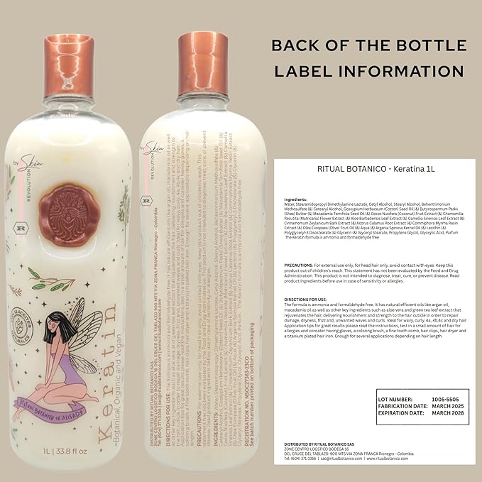 Aftercare for Ritual Botánico Keratina Orgánica | Treatment to Straighten, Repair and Relax Hair | All Natural, Organic & Vegan Ingredients | Product of Colombia| Keratin Large, 1 Liter/33.8 Fl Oz