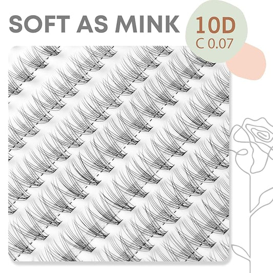 Individual Lashes, Lash Clusters, 240 Pcs 10D Individual Lash Extensions, Natural Soft Lightweight Reusable, Thickness 0.07mm C Curl False Eyelashes 8/9/10/11/12mm (10D 8-12mm)