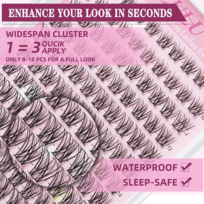 Natural Lash Clusters 10-18mm Mix D Curl DIY Extension Eye Natural Lashes False Wispy EyeLash Cluster (U26 Eyelashes Only)