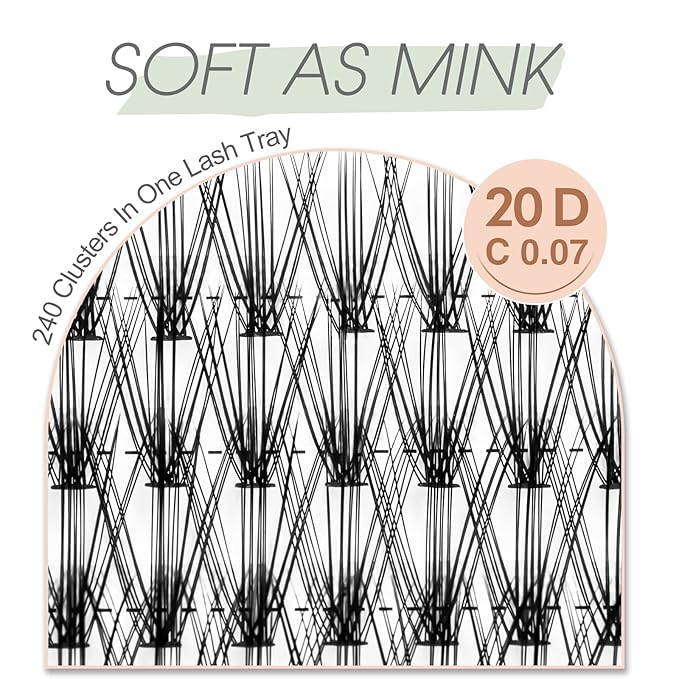 20D Lash Clusters, Individual Lashes, 240 Pcs 20D Individual Lash Extensions, Volume Soft Lightweight Reusable DIY Eyelash Extensions, Thickness 0.07mm C Curl False Eyelashes 12/13/14/15/16mm