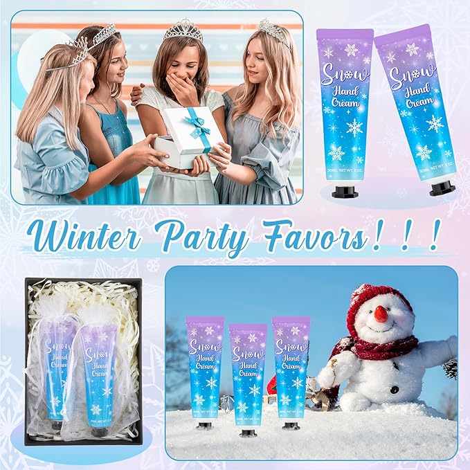 48 Sets Baby Shower Hand Cream Bulk Snowflakes Baby Shower Favors Bridal Thank You Hand Cream for Guests Travel Size Lotion with Organza Bags