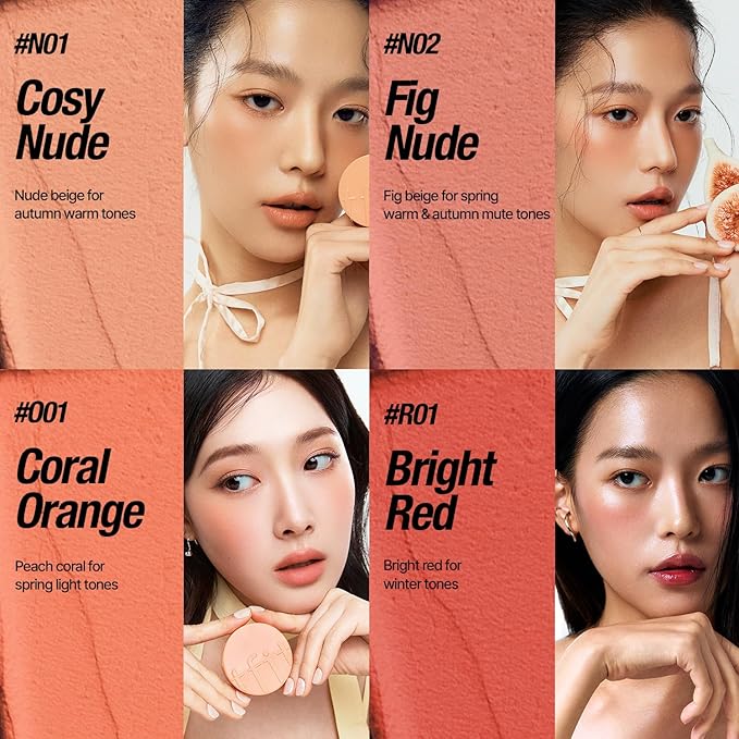 Fluffy Velvet Cushion Blush for Korean Dewy Glow | Buildable, Blendable Cream Texture | Mini Blush for Cheeks | Tar Pigment Free (N01 Cozy Nude, 0.1 Oz | 4g)