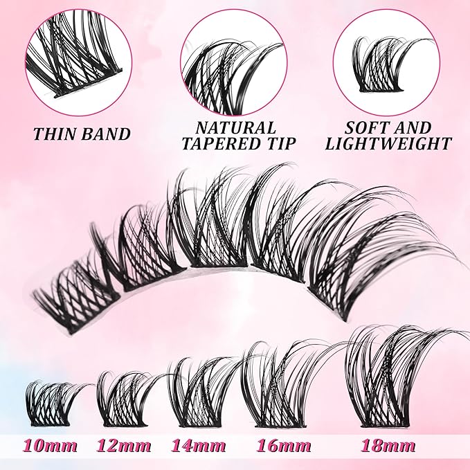Gmagictobo Wispy Lash Clusters Kit Fairy Lashes Clusters 168Pcs 8-16mm Natural Lash Clusters Volume Lash Extension Kit Individual Lashes Lash Cluster Glue Lash Tweezers