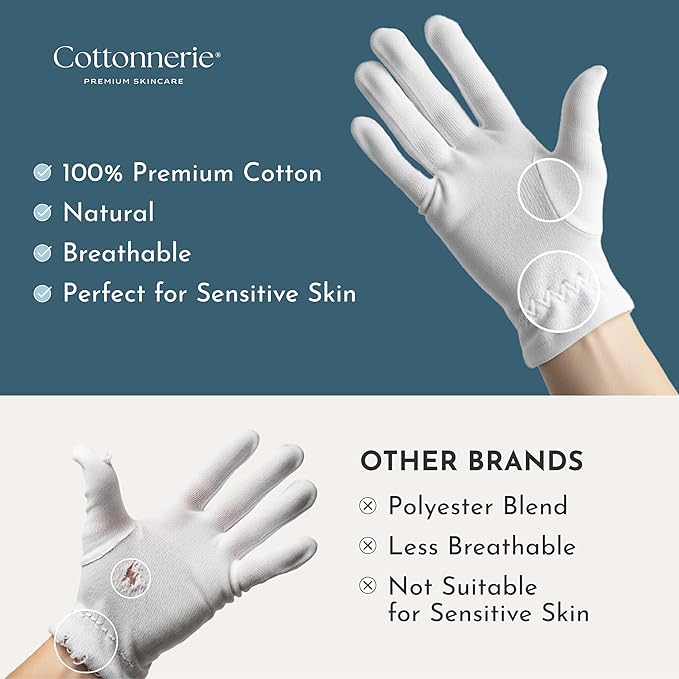 4 Pairs Cottonnerie Original Cotton Gloves for Dry Hands Sleeping, Moisturizing Gloves Overnight, Hand Moisturizer Gloves, Moisture Gloves for Dry Hands Overnight, Sleeping Gloves, Small