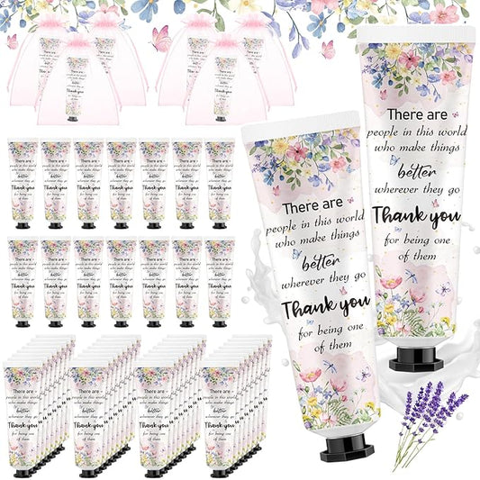 48 Sets Appreciation Thank You Hand Cream Bulk Baby Shower Favors Gifts Bridal Thank You Hand Cream for Guests Travel Size Lotion with Organza Bags