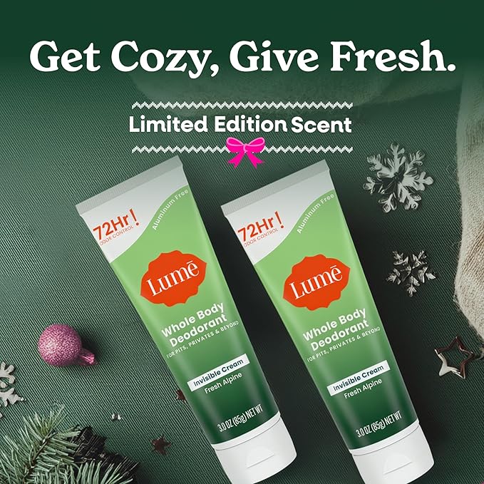 Lume Whole Body Deodorant - Invisible Cream Tube - 72 Hour Odor Control - Doctor Developed - Aluminum Free, Baking Soda Free and Skin Loving - 3.0 Ounce, (Pack of 2) (Fresh Alpine)
