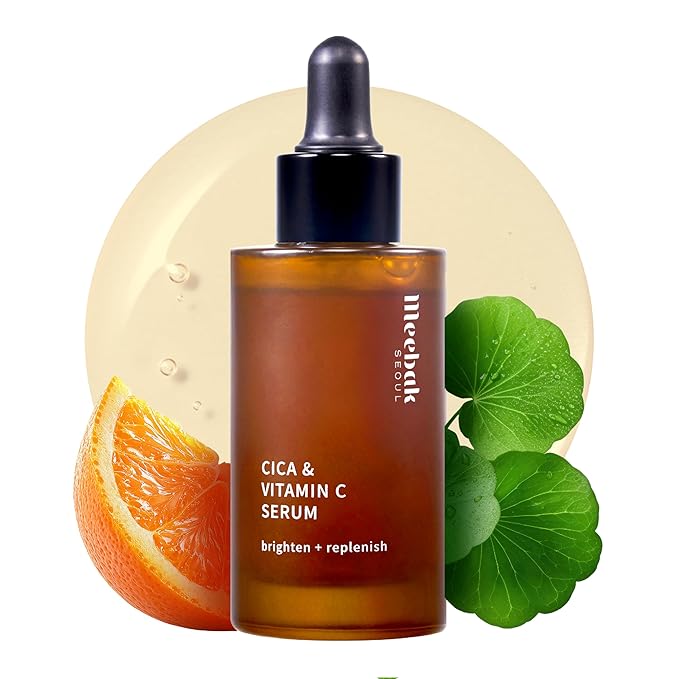 Meebak Korean Vitamin C Serum | Radiance Face Serum | Soothing Formula with Centella Asiatica, Panthenol & Adenosine for Glowing Skin | Lightweight Daily Formula