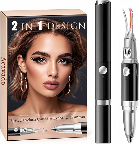 2 in 1 Heated Eyelash Curlers and Eyebrow Trimmer for Women, Electric Eyelash Curler with 2 Temperature Modes Anti-Burn USB Rechargeable Heated Eyelash Curler, Ideal Gift for Women HE88