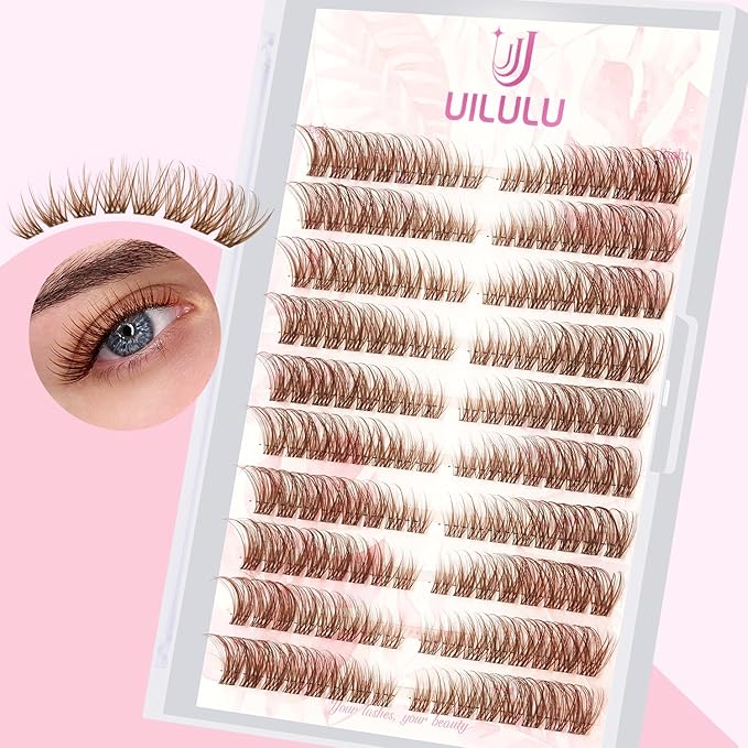 Brown Lash Clusters Natural Lash Extensions Wispy Eyelash Clusters 160pcs D Curl Left&Right Cluster Eyelashes Extensions Individual Cluster Lashes (U16 Lashes Only)