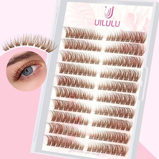 Brown Lash Clusters Natural Lash Extensions Wispy Eyelash Clusters 160pcs D Curl Left&Right Cluster Eyelashes Extensions Individual Cluster Lashes (U16 Lashes Only)