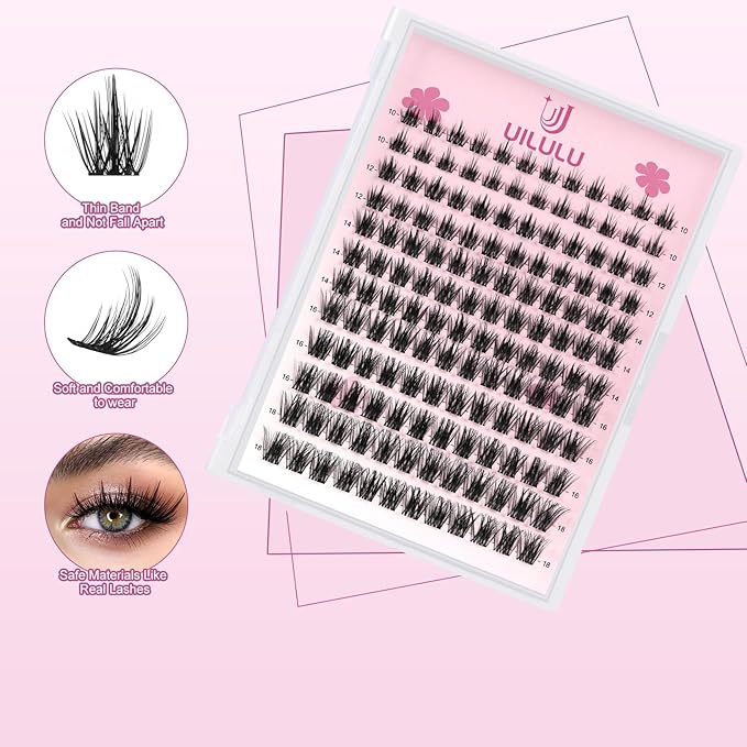Lash Clusters kit 10-18mm DIY Lash Extension Kit 144 D Curl Lash Clusters 0.07D Wispy Individual Lashes Clusters False Eyelashes Eye Lash Extension Lash Kits Extensions Kit U06 Kit