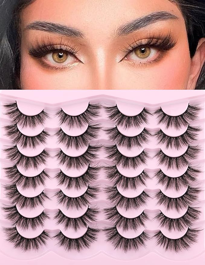 Eyelashes Natural Look Faux Mink Lashes 3D False Eyelashes Wispy Cat Eye Lashes Pack Strip Lashes by Kiromiro