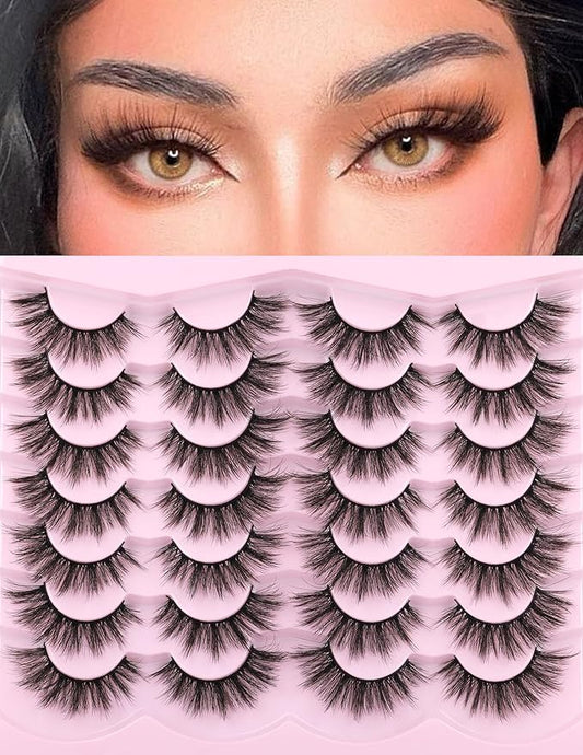 Eyelashes Natural Look Faux Mink Lashes 3D False Eyelashes Wispy Cat Eye Lashes Pack Strip Lashes by Kiromiro