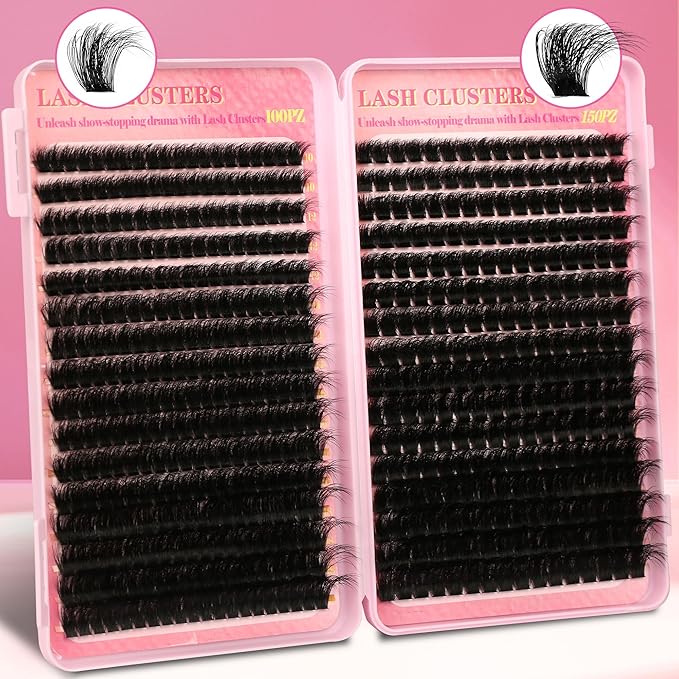 Gmagictobo Lash Clusters Kit 560Pcs Cluster Eyelash Extensions Volume 100D 150D Eyelash Clusters D Curl Lashes Clusters DIY Individual Lash Clusters Eyelash Glue Lash Tweezers