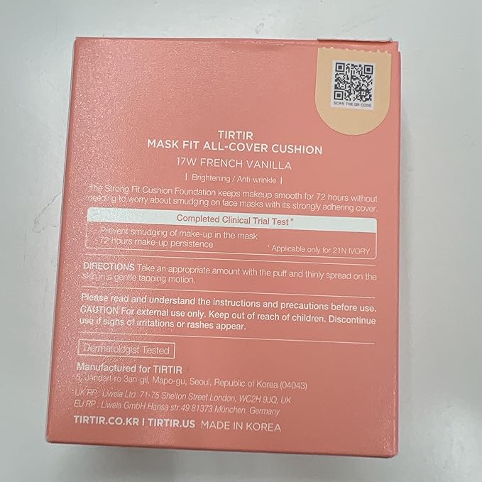 TIRTIR Mask Fit All Cover Pink Cushion Foundation | High coverage, Velvety Matte Finish, Lightweight, Flawless, Corrects Redness, Korean Cushion (#17W French Vanilla, Full Size, 0.63 Fl Oz)