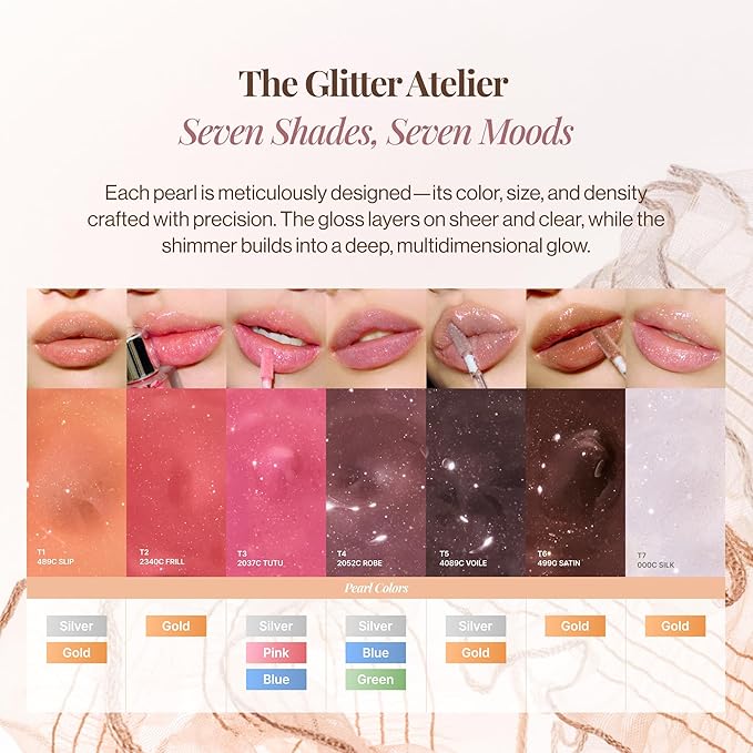 ENTROPY MAKEUP Tulle Lip Gloss, Lightweight 3D Pearl Shimmer, Ultra-Gloss High Shine, Non-Sticky Moisturizing Lip Gloss with Peptide Complex, Tutu